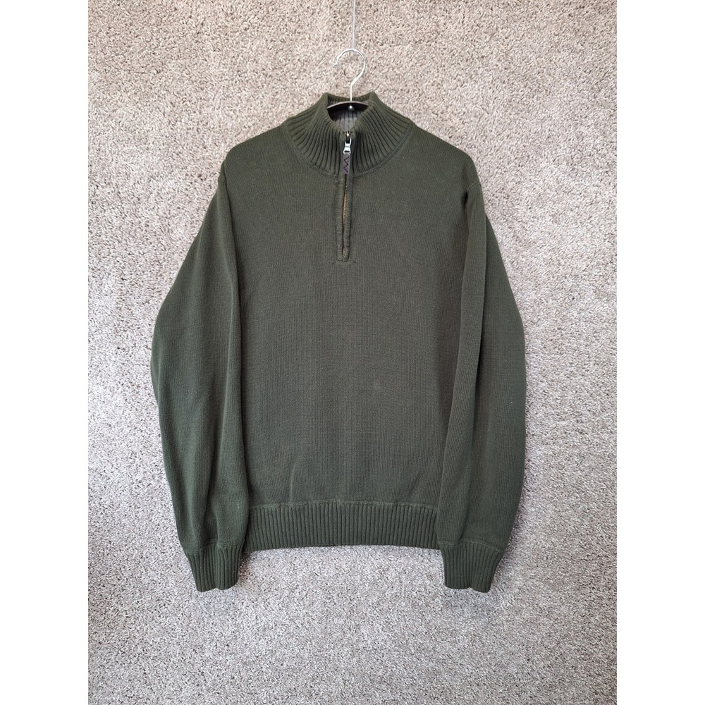Eddie Bauer Sweater Men's XL Green Tight Knit Ribbed Trim Raglan Sleeve 1/4 Zip